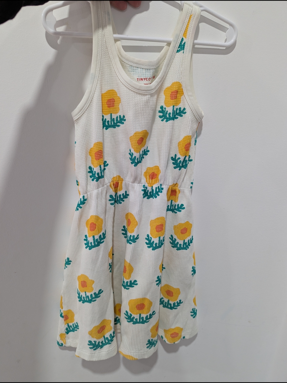 Sold ! Tinycottons White Floral Tank Dress with Yellow & Teal Flowers